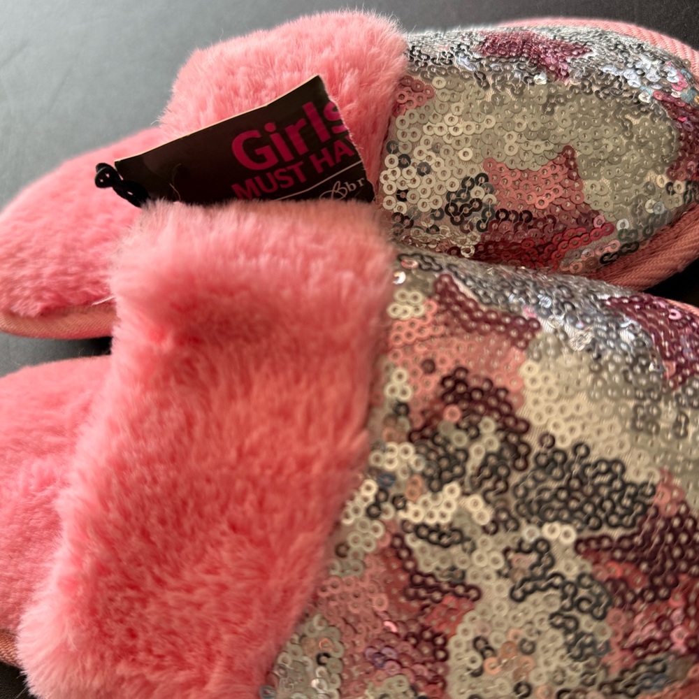 Pink and Silver Sequin Kids Slippers